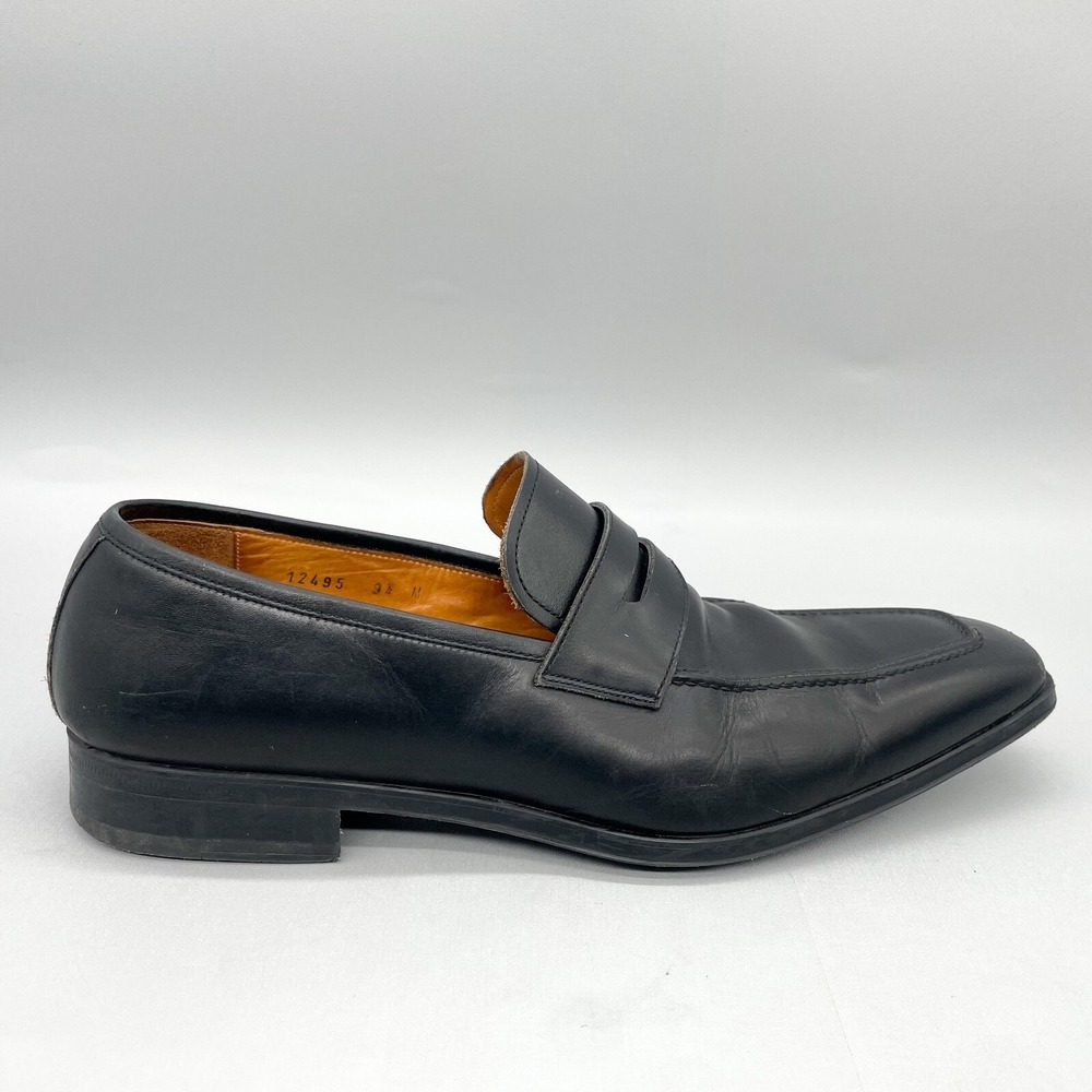 Magnanni Neiman Marcus Mens 9.5 M Penny Loafer Shoes Black Leather Apron Toe View 2
